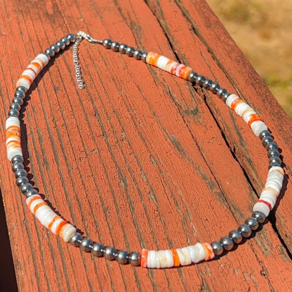 Sterling Silver & Spiny Oyster Beaded Necklace New - Picture 10 of 13